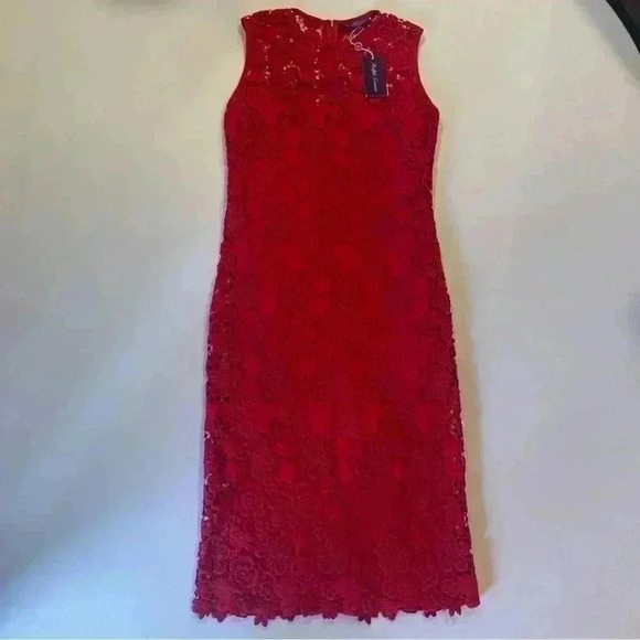 Ralph Lauren Collection Purple Label Embroidered Lace Red Midi Dress 10 M $2990 - Picture 7 of 15